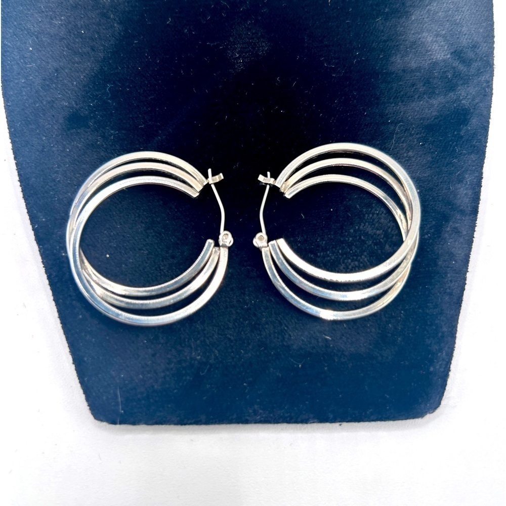 Vintage Triple Hoop Silver Steel Earrings 1990’s​​​​​​​​​​ - Picture 2 of 5